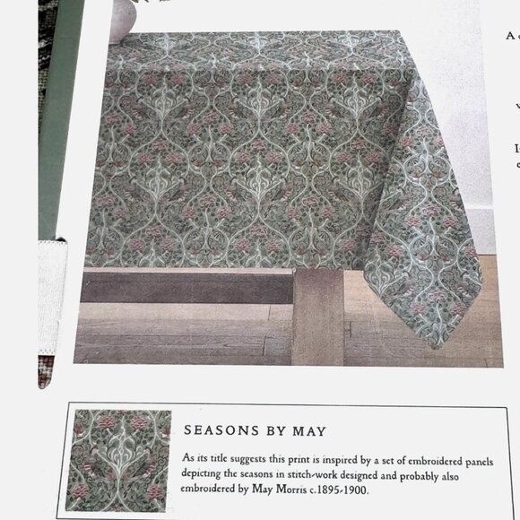 MORRIS & Co Seasons By May Green Floral Bird 60x144 Tablecloth Thanksgiving Fall - Picture 7 of 9